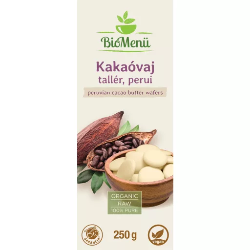 BioMenü Organic Peruvian Cacao Butter Wafers 250 g label