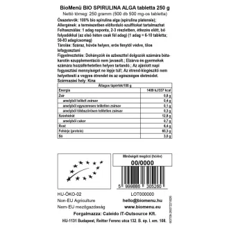 BioMenü Organic SPIRULINA ALGAE tablets 250 g product image
