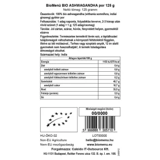 BioMenü Organic Ashwagandha Powder 125 g product image