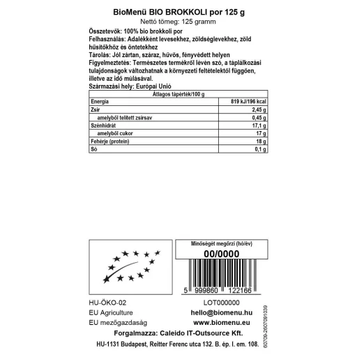 BioMenü Organic Broccoli Powder 125 g CLOSE TO EXPIRY DATE