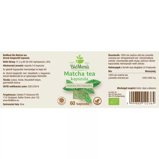 BioMenü Organic Matcha Tea Capsules 60 pcs label