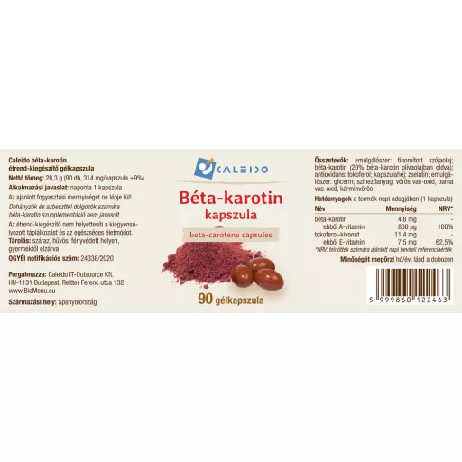 Caleido BÉTA-KAROTIN gélkapszula 90 db KÖZEL A LEJÁRAT DÁTUMÁHOZ