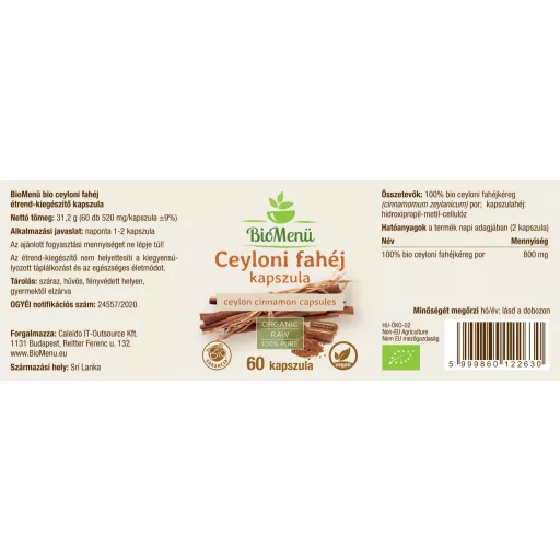 BioMenü Organic Ceylon Cinnamon Capsules 60 pcs label