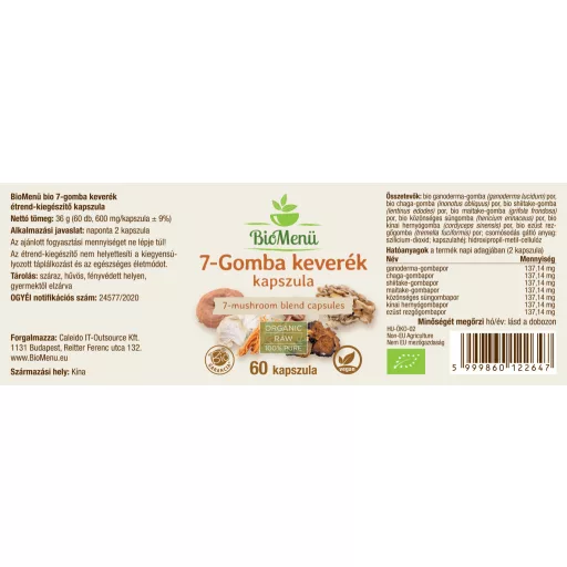 BioMenü Organic 7-Mushroom Blend Capsules 60 pcs label