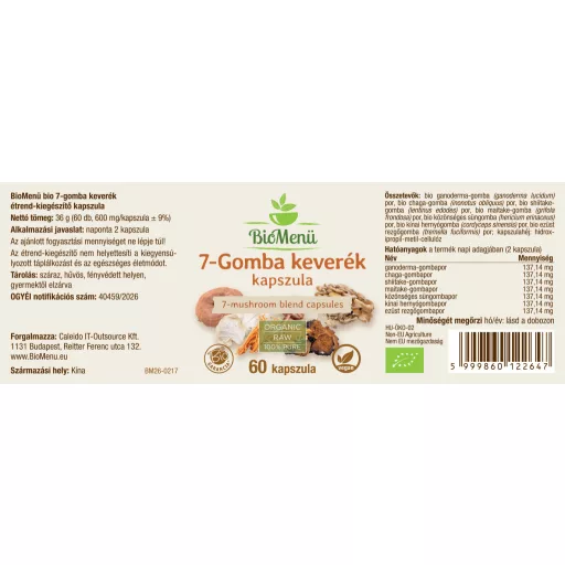 BioMenü Organic 7-Mushroom Blend Capsules 60 pcs label