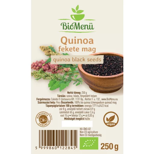 BioMenü Organic Quinoa Black Seeds 250 g label