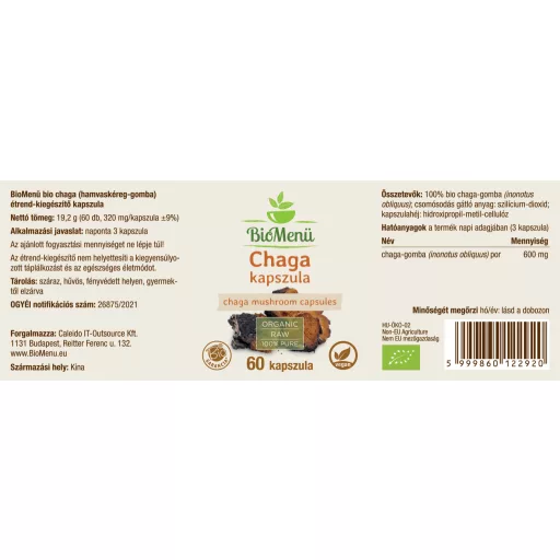 BioMenü Organic Chaga Mushroom Capsules 60 pcs label
