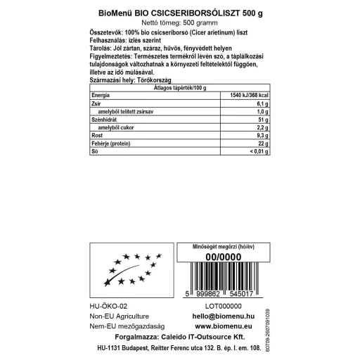 BioMenü Organic Chickpea Flour 500 g data label