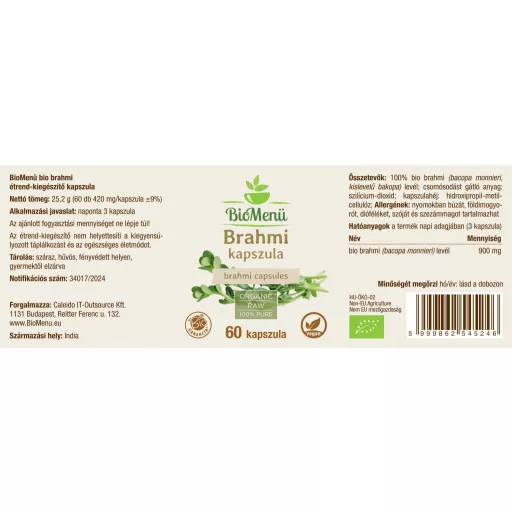 BioMenü Organic Brahmi Capsules 60 pcs label