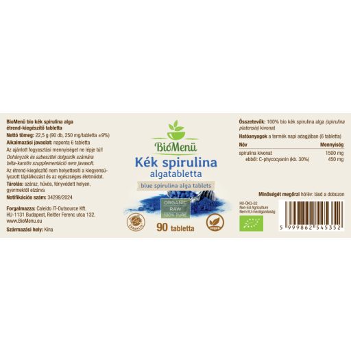 BioMenü Organic Blue Spirulina Alga tablets 90 pcs