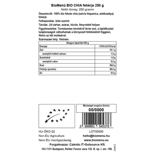 BioMenü Organic Chia Protein 250 g data label