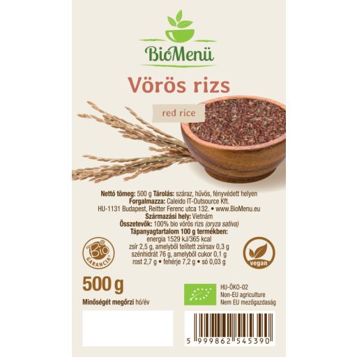 BioMenü Organic Red Rice 500 g label