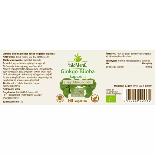BioMenü Organic Ginkgo Biloba Capsules 60 pcs label