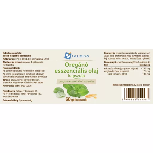 Caleido Oregano essential oil gel capsules 60 pcs label