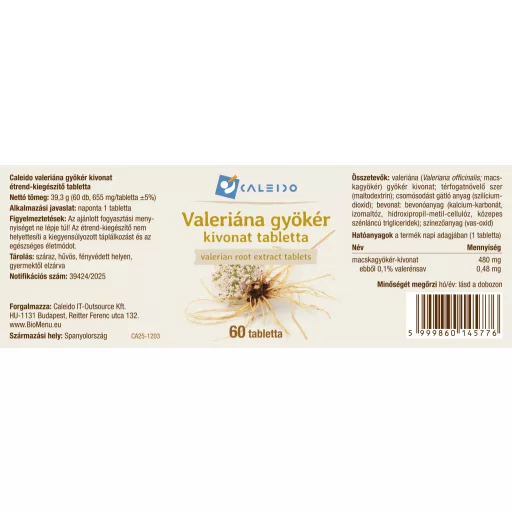 Caleido Valerian root extract tablets 60 pcs label