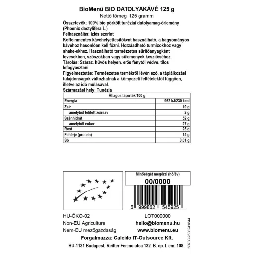 BioMenü Date Coffee 125 g data label