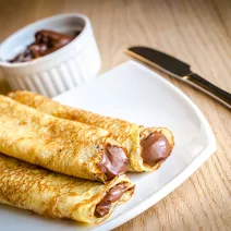 Gluten-free tapioca pancakes with homemade chocolate cream