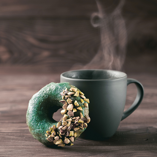 Fake chocolate donut with spirulina